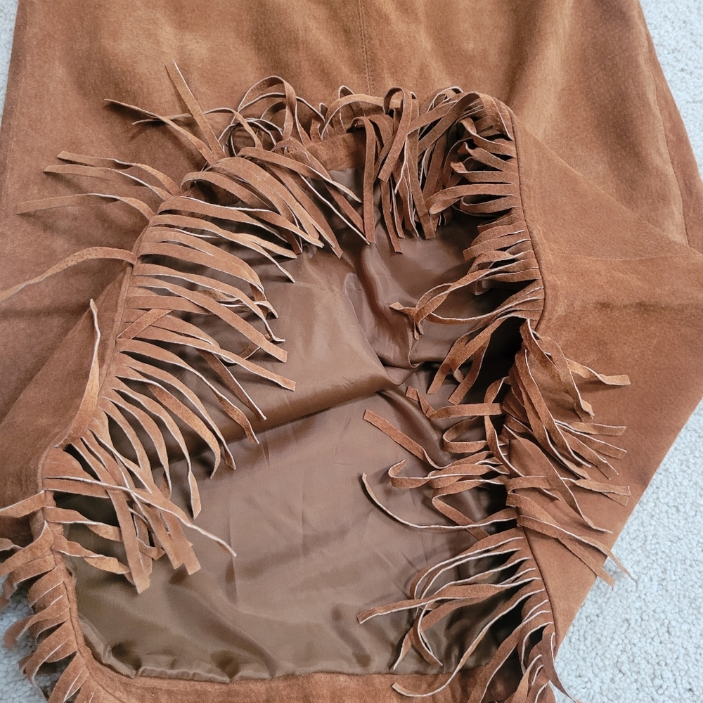 The Keenan Leather Company Suede Fringe Skirt Size EU 38 US 6 Brown Midi - Picture 7 of 8